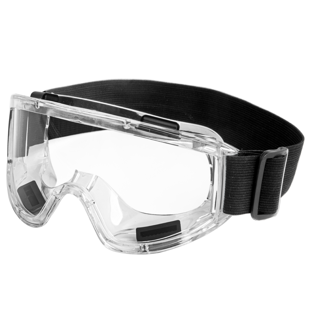 Image shows a diagonal view of a JORESTECH anti-fog ventilated safety goggle for high impact protection over white background