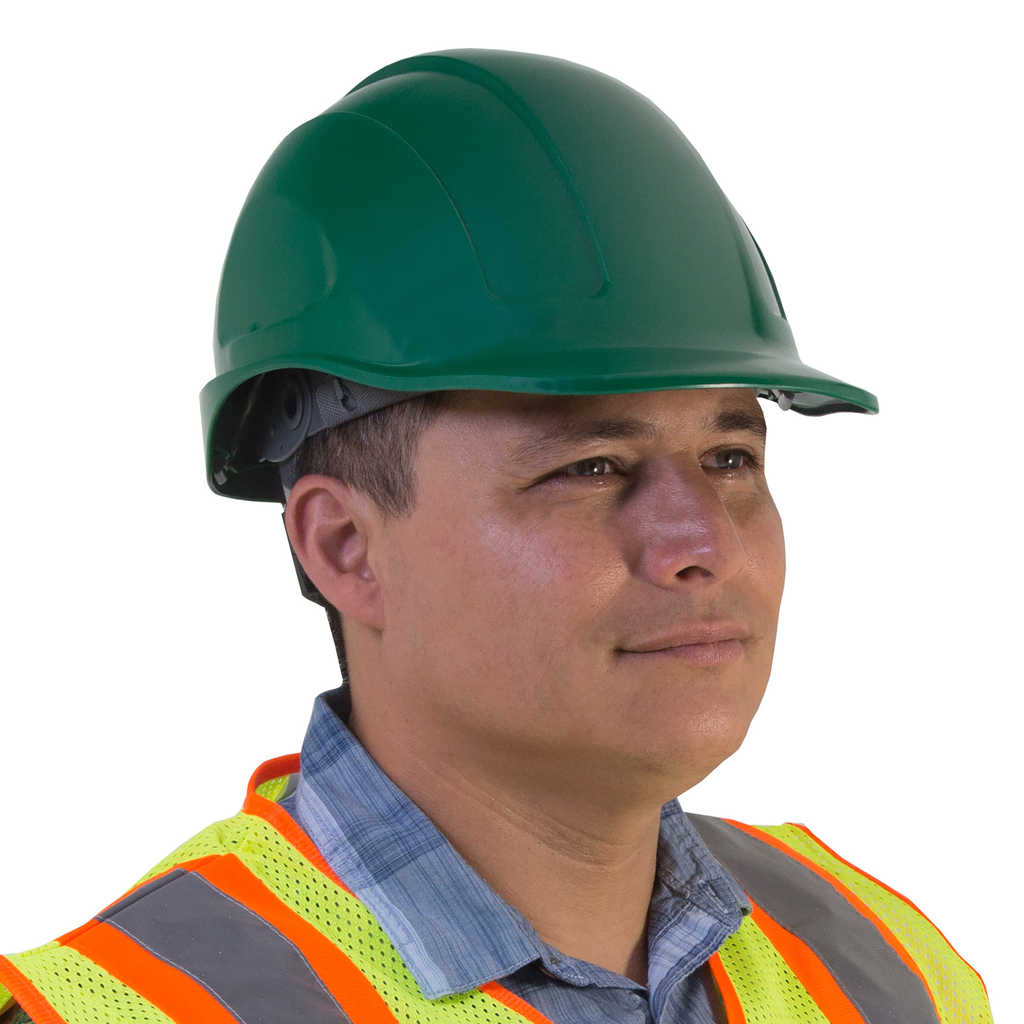 A worker wearing a green cap style JORESTECH safety hard hat 