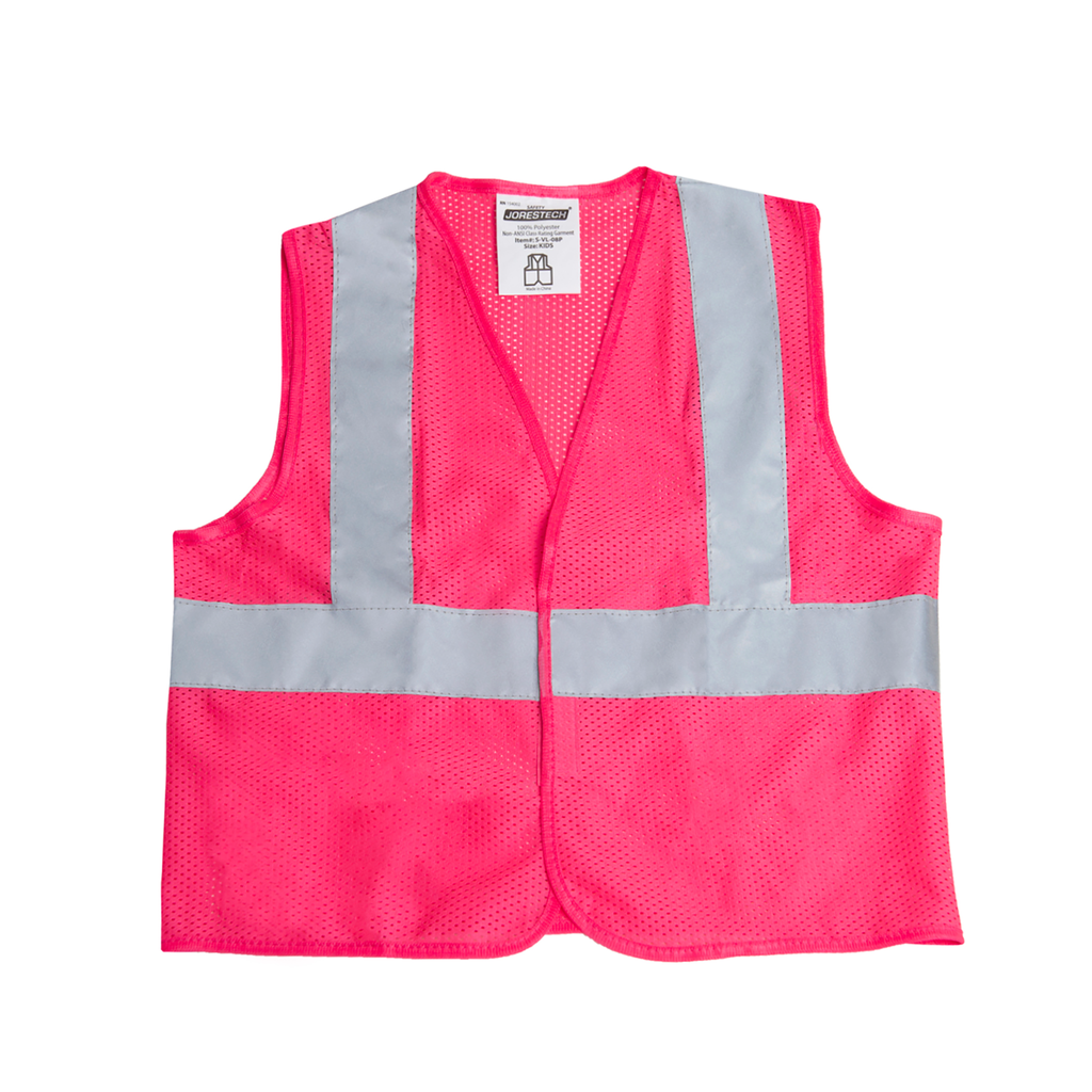 Pink safety vest for girls with reflective strips.