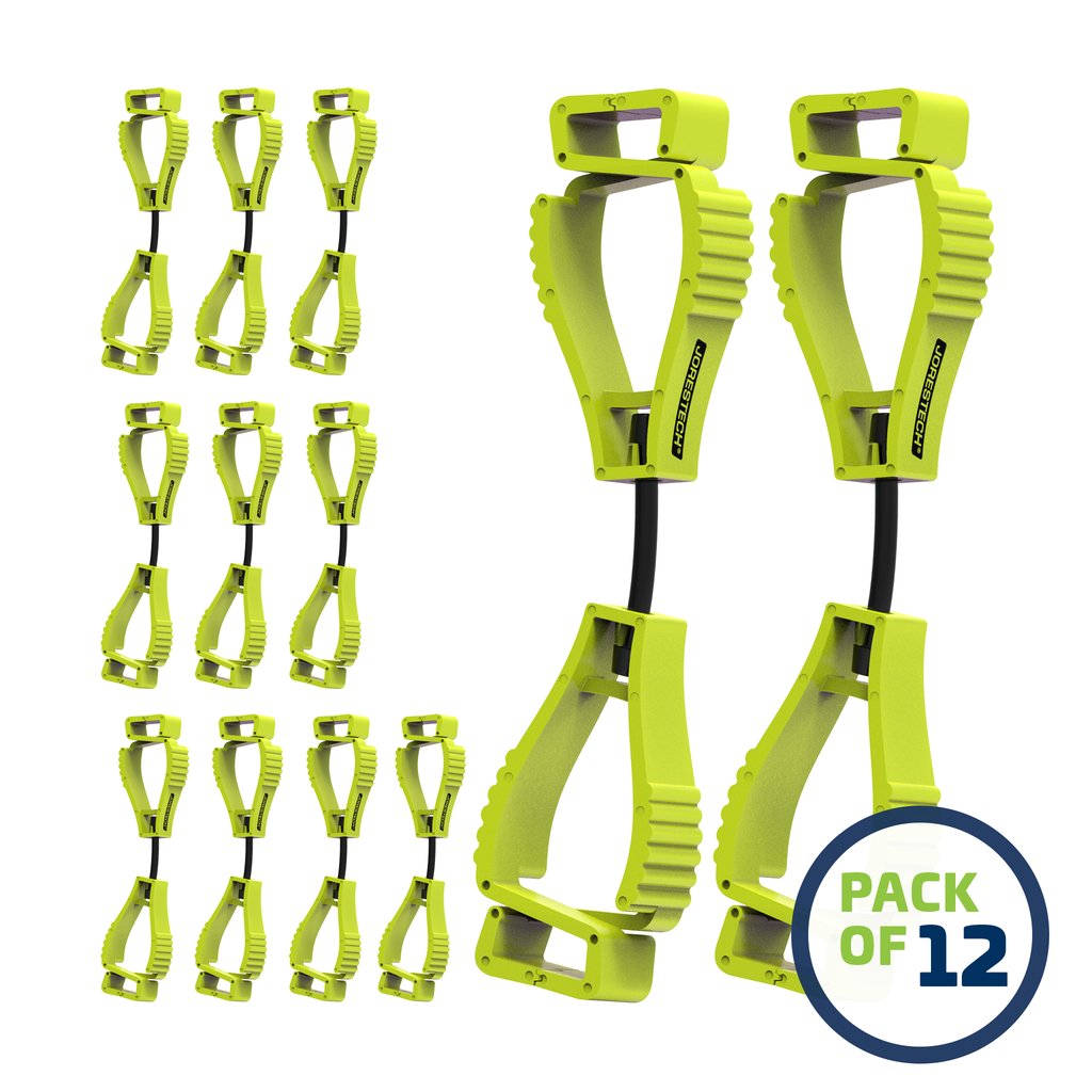image of a pack of 24 Lime JORESTECH clip safety holders over white background