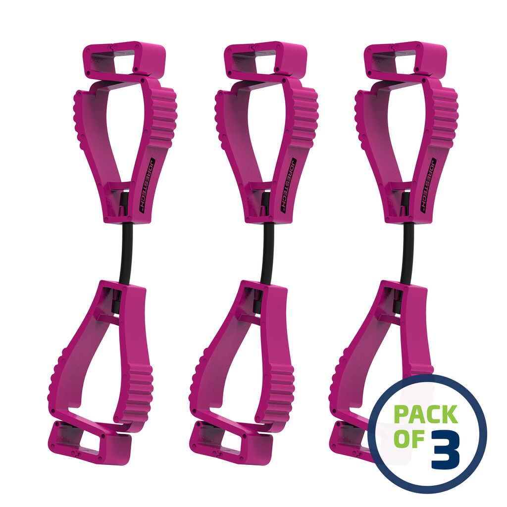 image of a pack of 3 Pink JORESTECH clip safety holders over white background