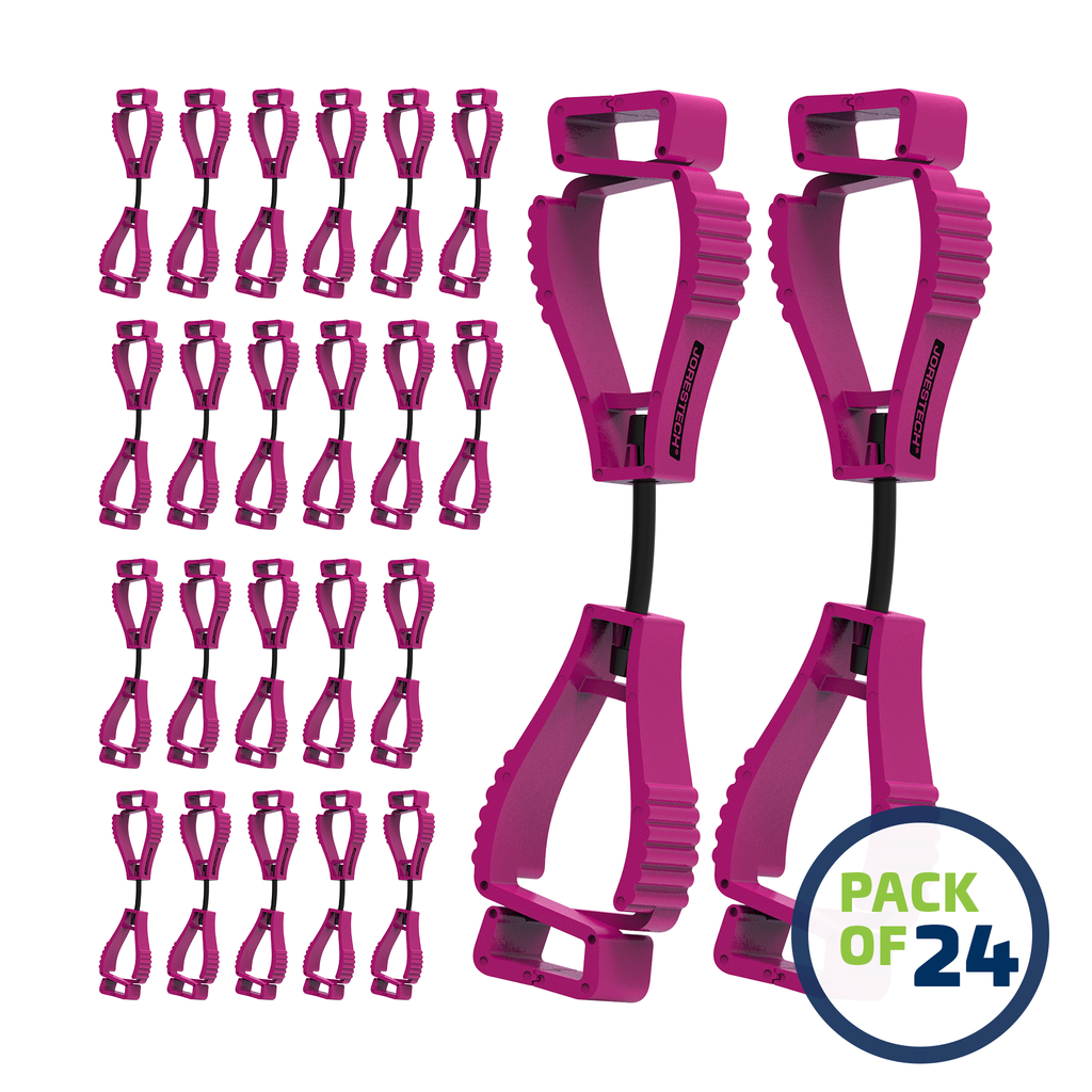 image of a pack of 24 Pink JORESTECH clip safety holders over white background