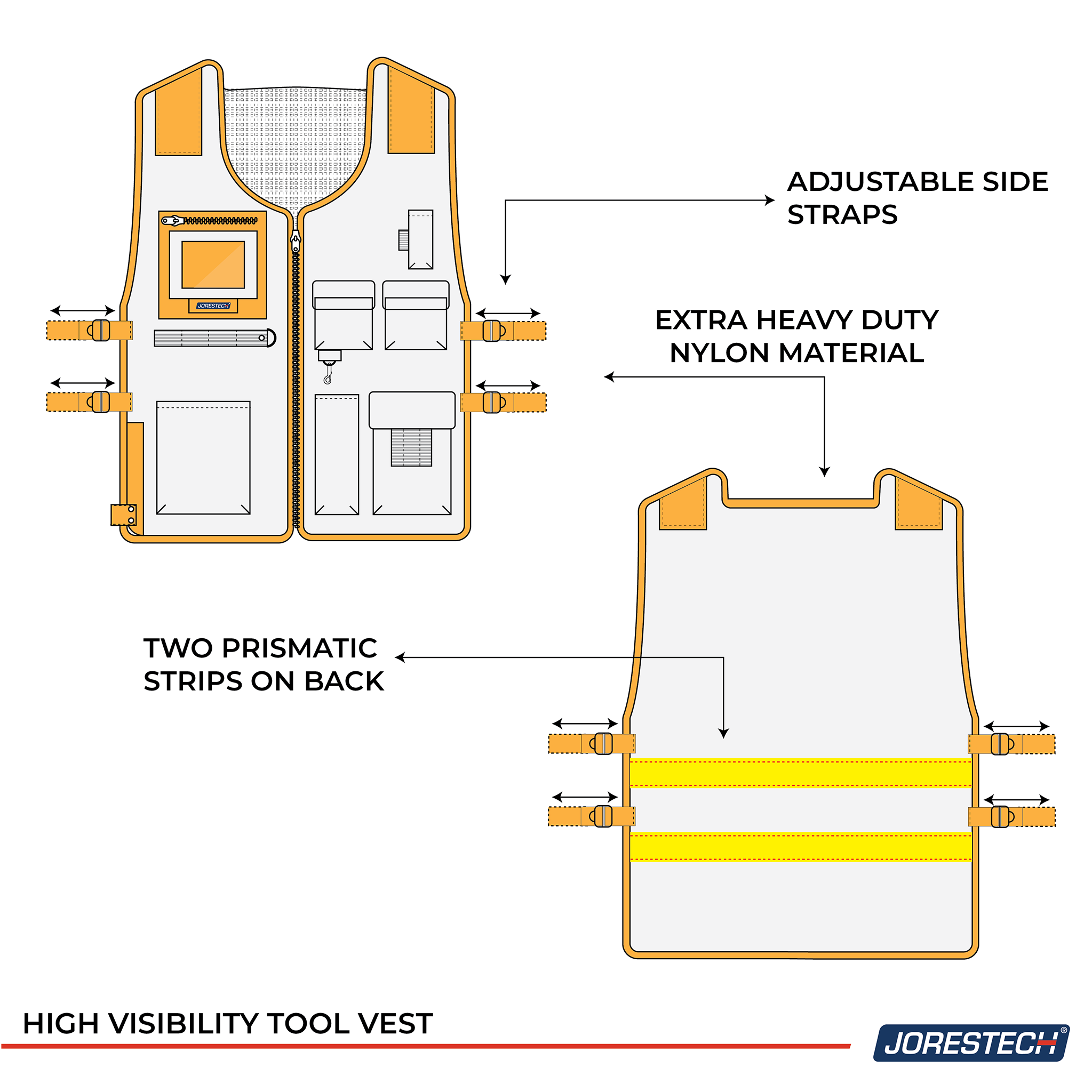 Hi-Vis Adjustable Tool Vest with Reflective Strips