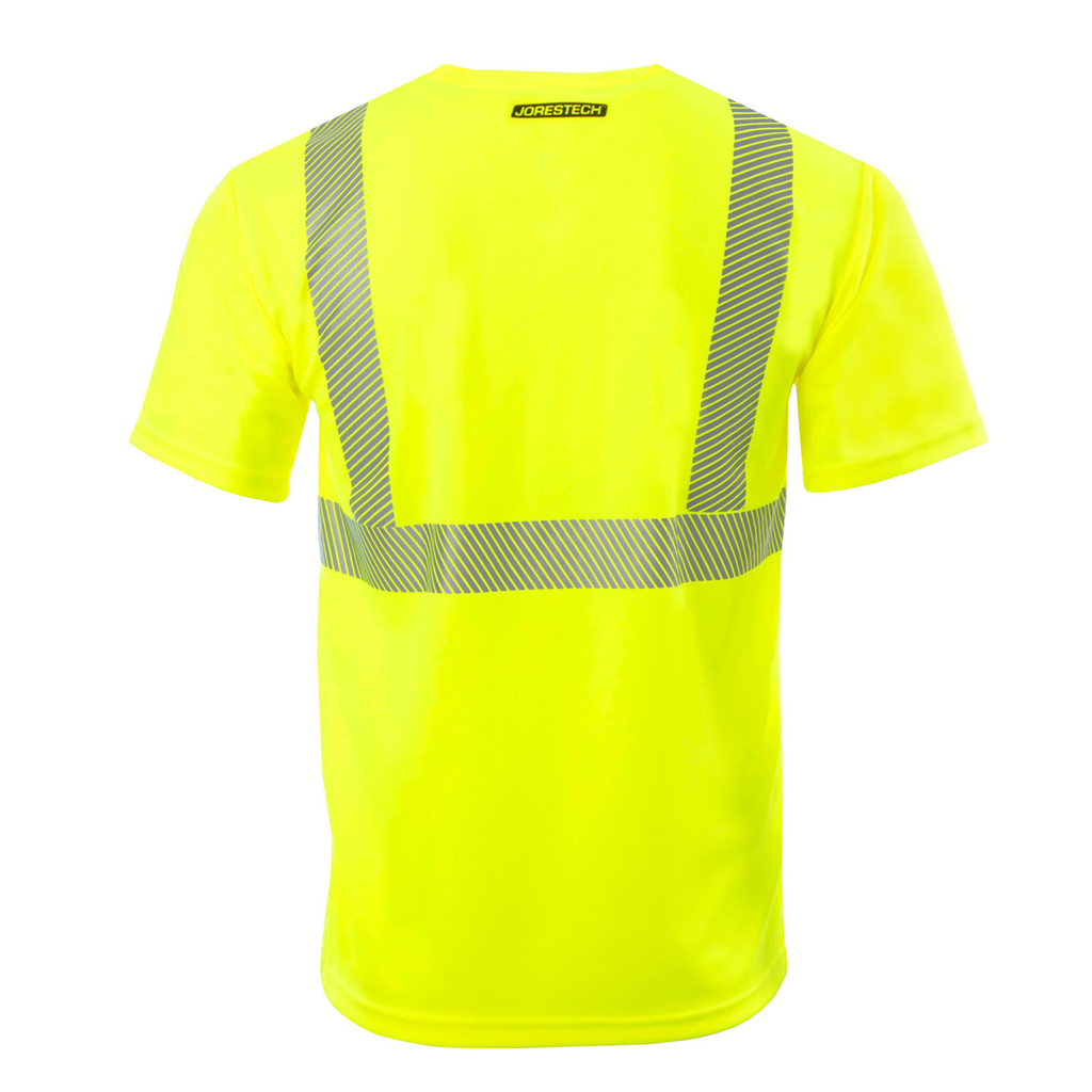 Back of the Hi-Vis Lime/Yellow heat transfer reflective safety pocket shirt