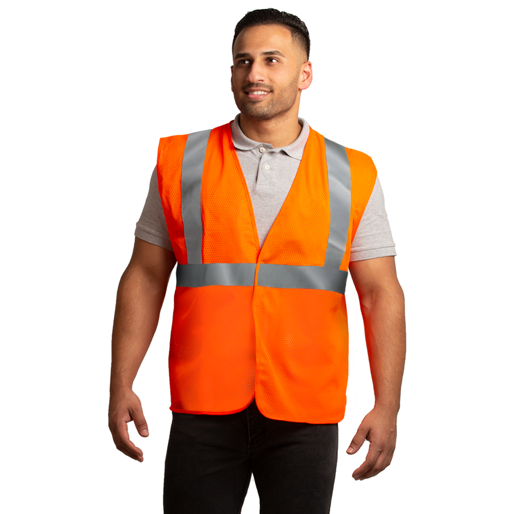 Man wearing the ANSI, Type R Class 2 safety vest with hook and loop closure