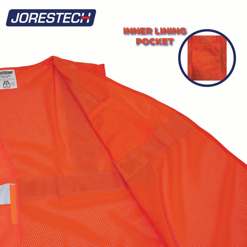 Shows the hi vis mesh safety vest with one pocket and hook and loop