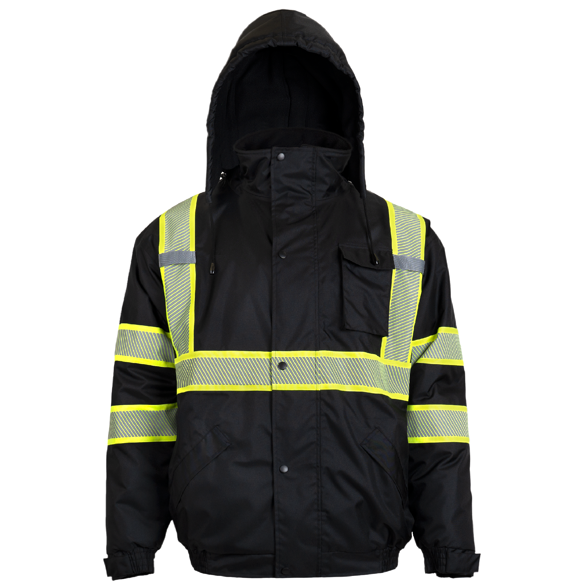 JORESTECH Hi Vis Safety Jacket with Heat Transfer Reflective Tapes and Removable Hood 4XL Black