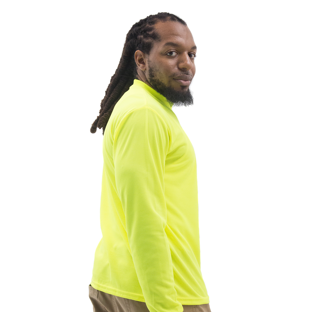 A man wearing a Long sleeve yellow safety shirt