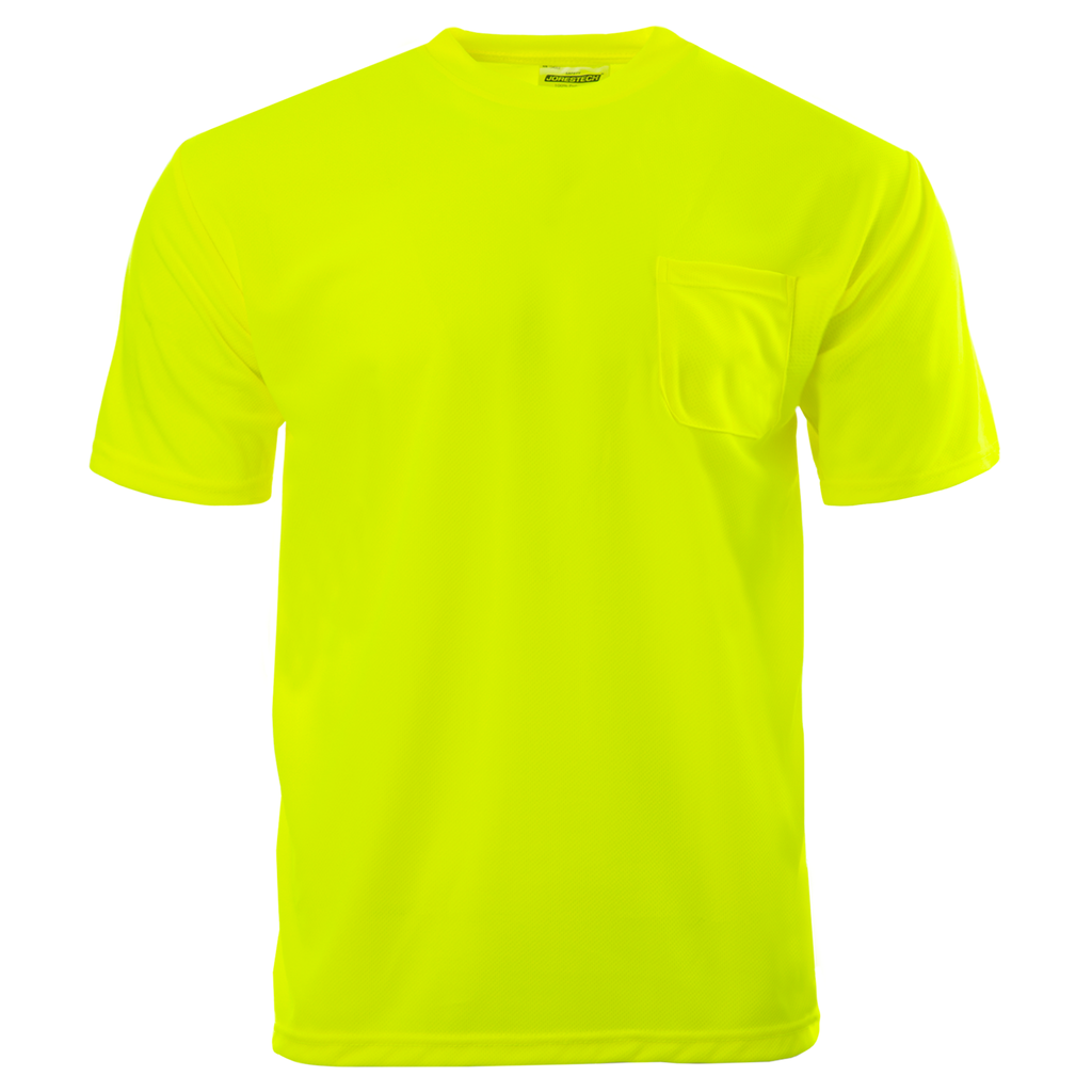 Front view image of the Hi-Vis yellow lime short sleeve safety pocket shirt 