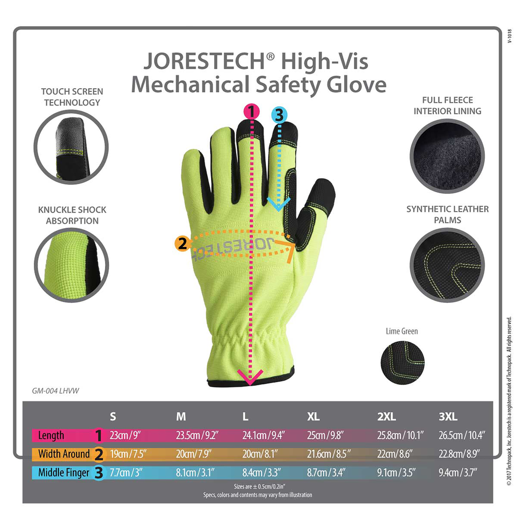 Size chart for the multipurpose touch screen safety work glove for weather protection
