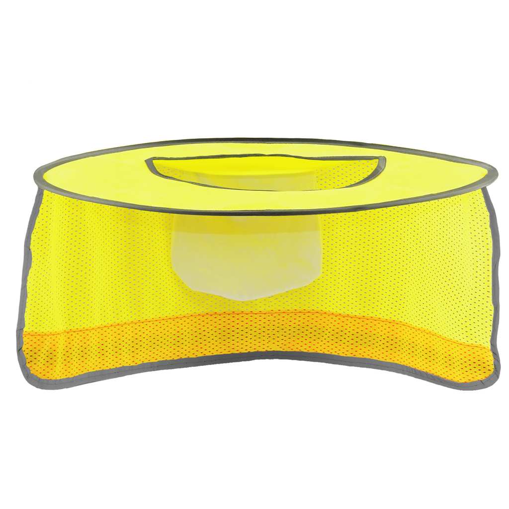 Image of the yellow mesh fabric and the small pocket  attached to the mesh.