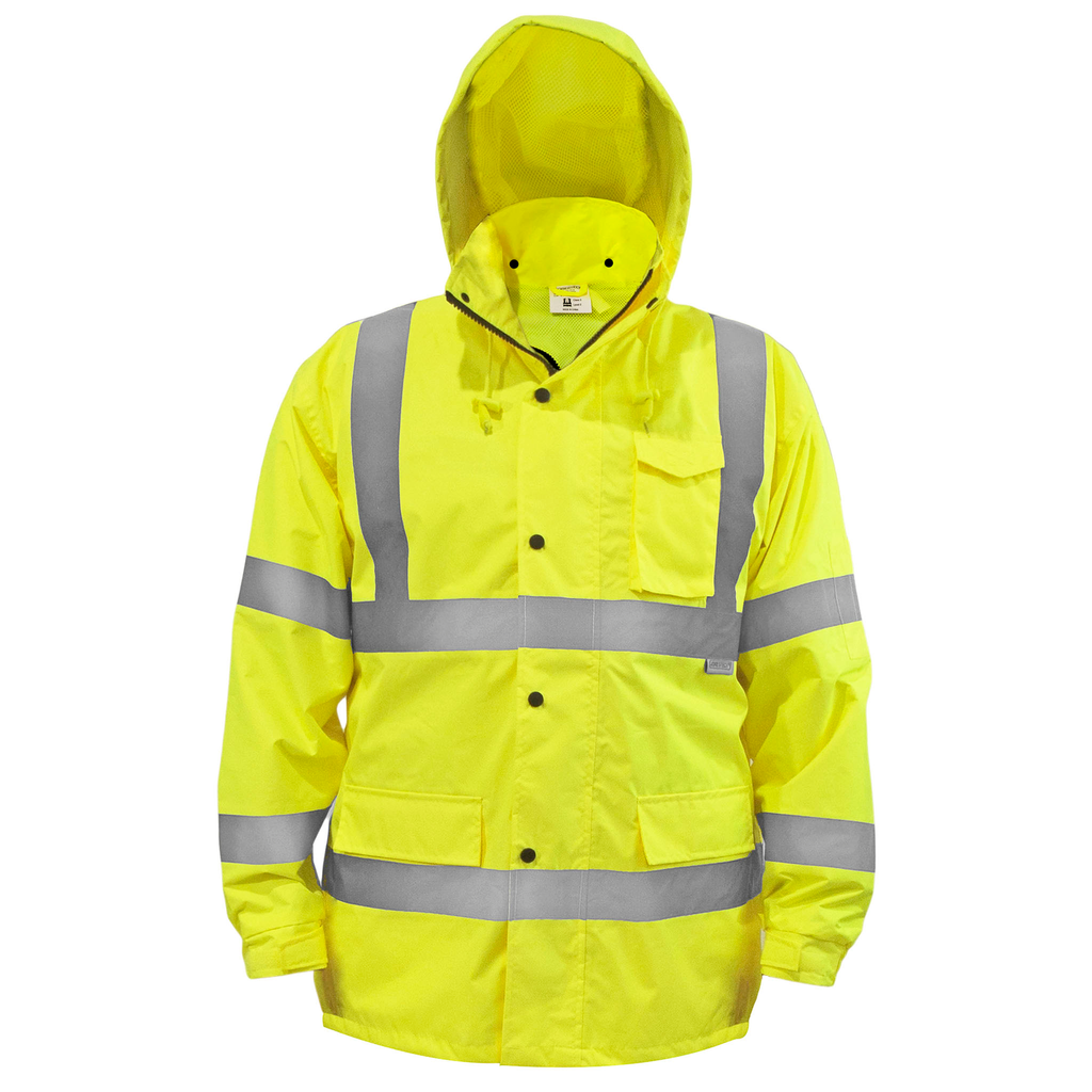 Image of the JORESTECH yellow rain jacket with hoodie