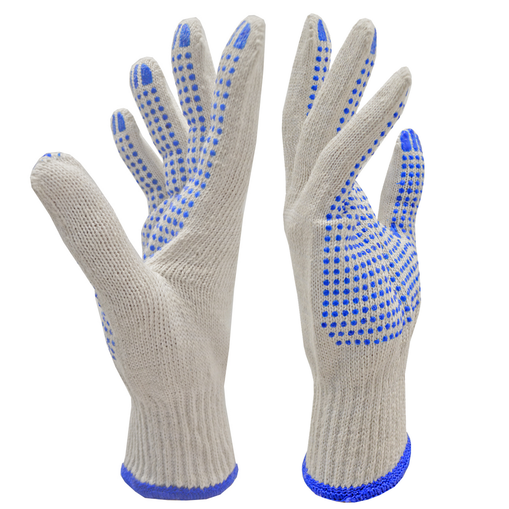 One pair of white and blue dotted JORESTECH safety knitted multipurpose gloves 
