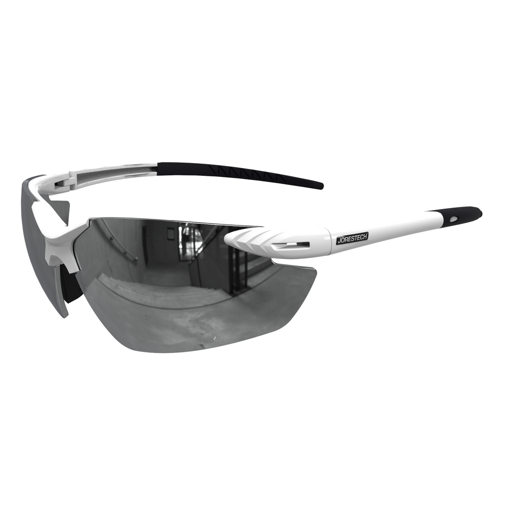 The high performance polycarbonate mirror lenses and white frame with flexible temples