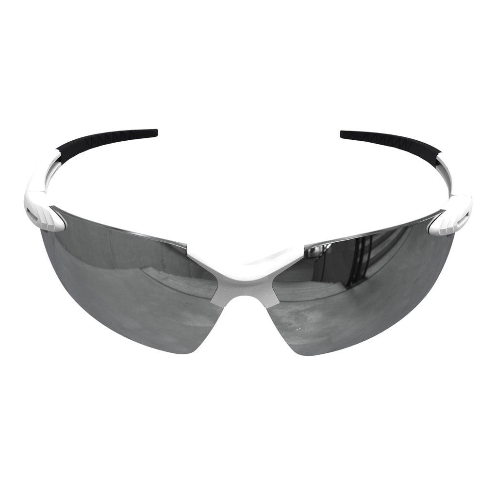 The wrap around safety glasses with flexible rubber temple tips  for eyewear protection